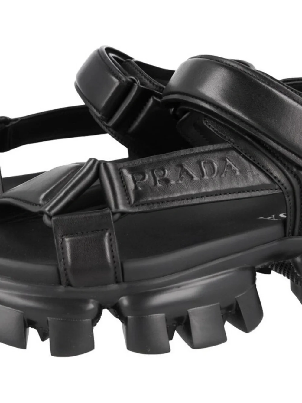 Prada Chunky Black Leather Treaded Platform Sandals